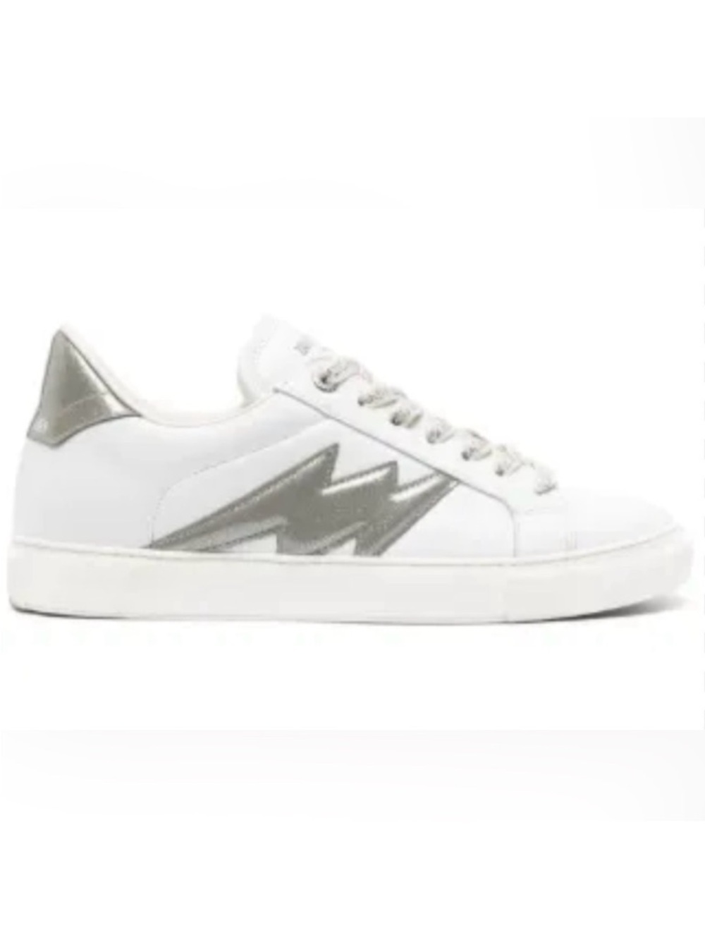 Zadig & Voltaire White Leather Sneakers with Silver Lightning